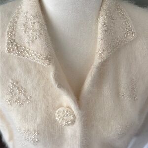 Classiques Entier Ivory Beaded-Collar Angora Cardigan